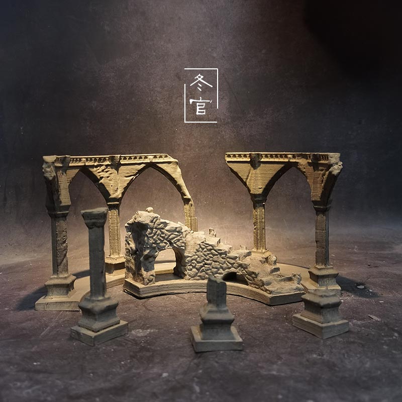 冬官手作 水泥鱼缸造景摆件装饰品苔藓盆微景观废墟建筑物景观石