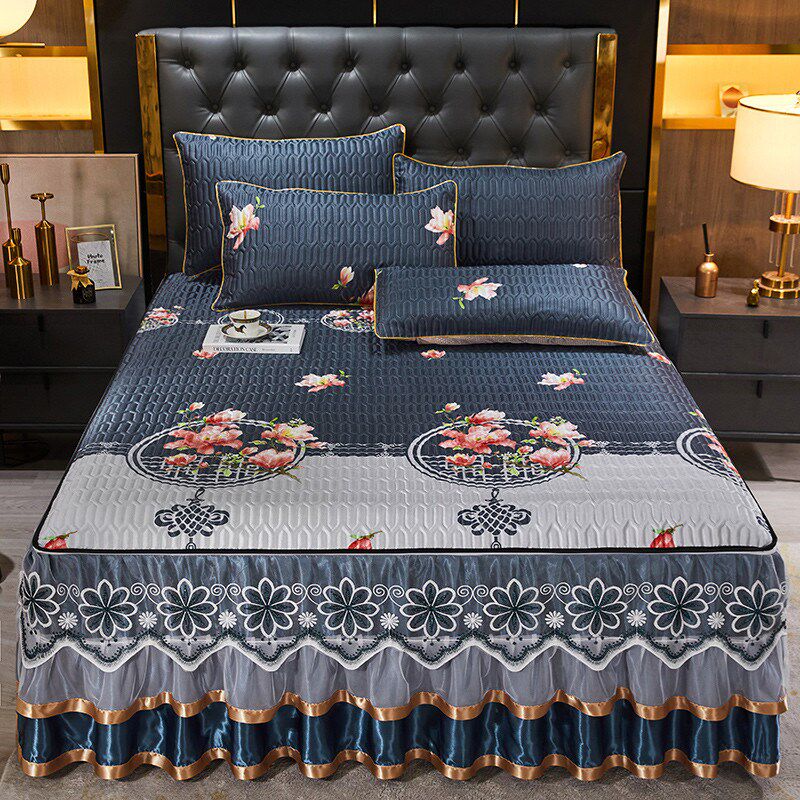 夏冰丝席三件套床裙款凉席欧式床罩式席子可水洗折叠空调软席1.8m