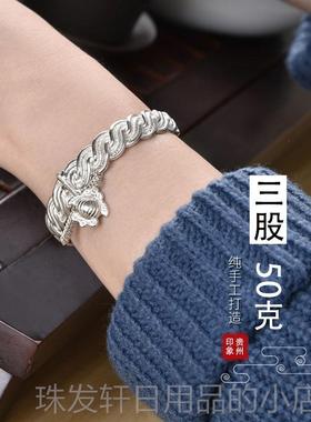 高档纯品足银99手镯定制订做扁款麻花风开口古青丝老式工艺9饰环