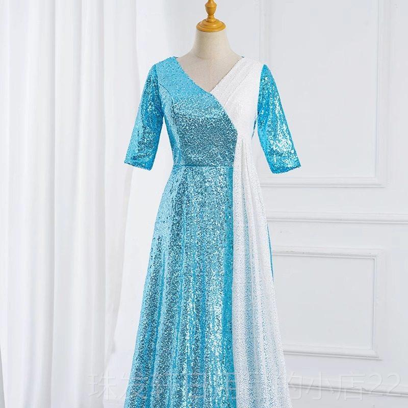 高档大合唱团演出服饰女长蹈裙新款歌古筝走秀服旗袍舞朗诵表演礼图片