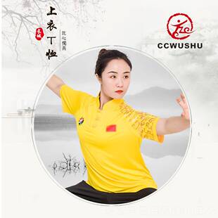 高档太极t恤武女子术t恤太太极短拳袖t恤太极图案t恤短袖夏季极套
