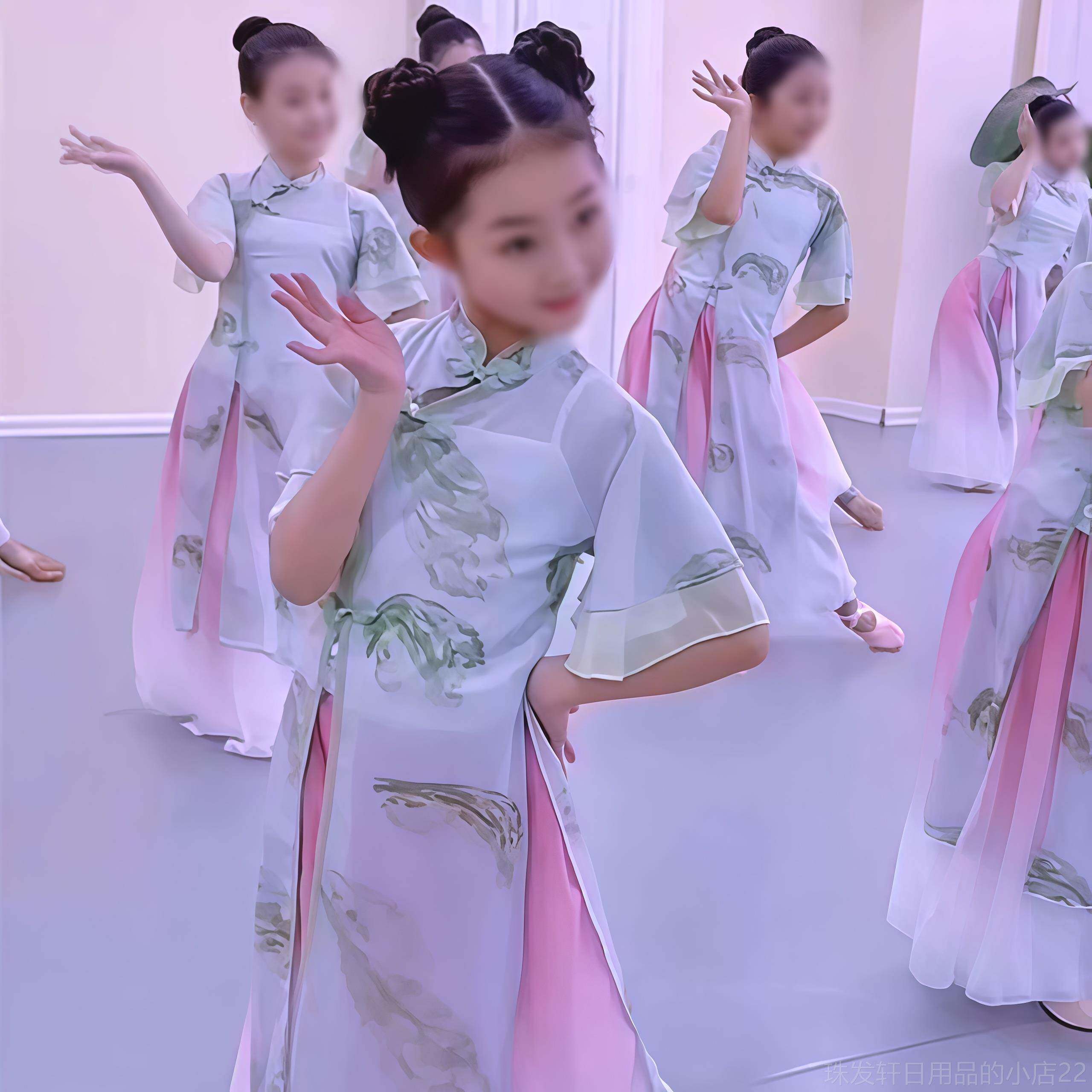 高档新款六一表演服儿舞童古典舞冠玉蹈服旗袍演出服女童子中舞国