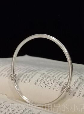 正品字秋叶夏花纯镯女999手足银实心推拉简约铃铛细镯子定银制刻