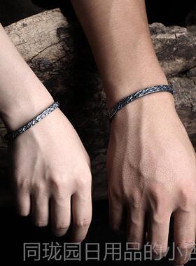 正品采产品黑色战士”925纯手炼“的男人，覆古时尚的手炼，黑色