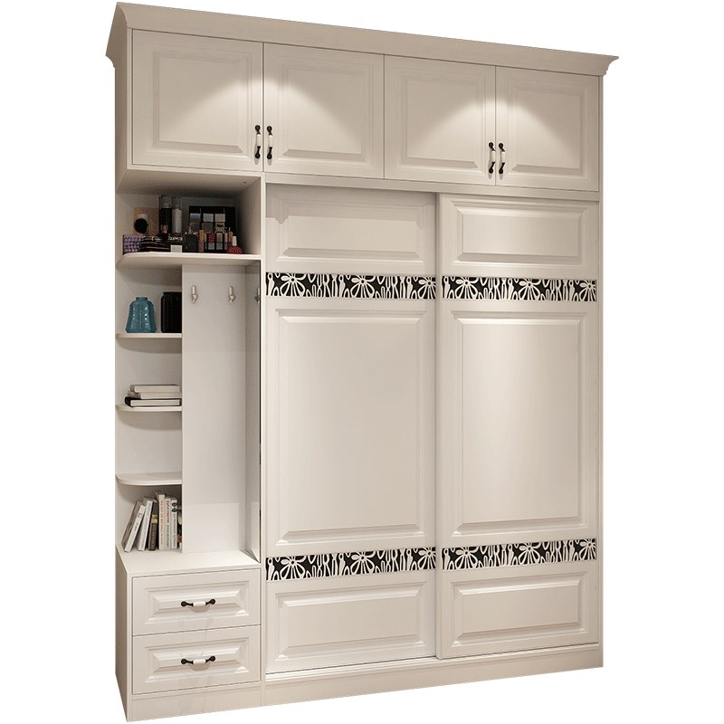 整体衣柜定制推拉门白色简约欧式模压移门衣橱多功能通顶衣柜