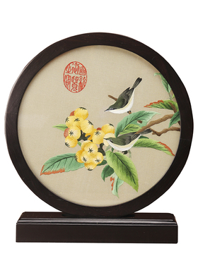 面刺绣手工自绣摆件实木成品台屏摆台苏绣屏风中式客厅装饰礼品