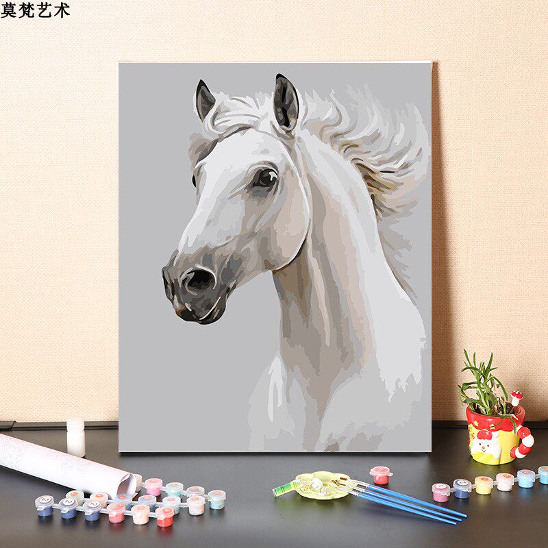 画画diy手工填充数字油画帅气白色骏马客厅装饰画手绘涂色油彩画