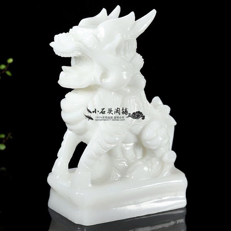天然玉石麒麟手工雕刻动物家居客厅玄关窗台摆件汗白玉雕刻工艺品