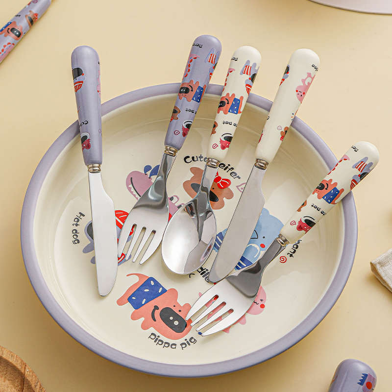 萌宠乐园叉子餐具家用意面西餐叉勺子卡通304不锈钢刀叉勺三件套