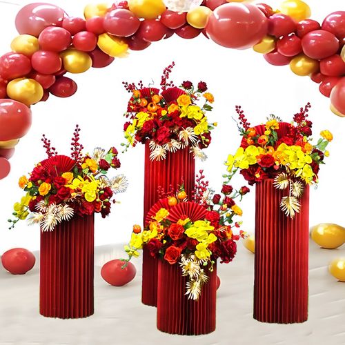 婚庆红色迎宾花电镀铁艺几何路引仿真花摆件酒店商场橱窗装饰布置