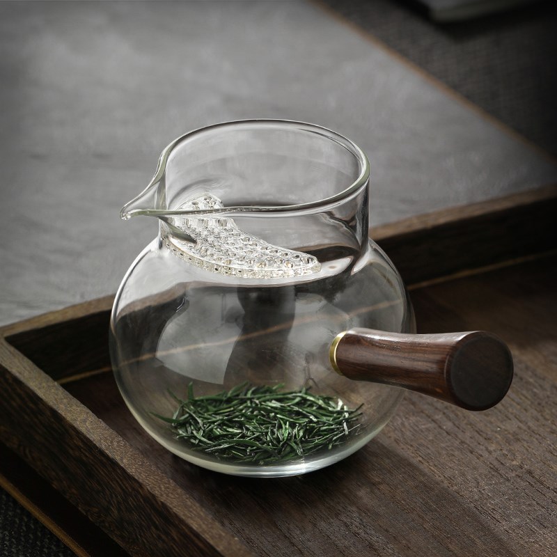 月牙过滤公道杯玻璃带茶漏茶滤一体绿茶泡茶器大号侧把泡茶壶单壶