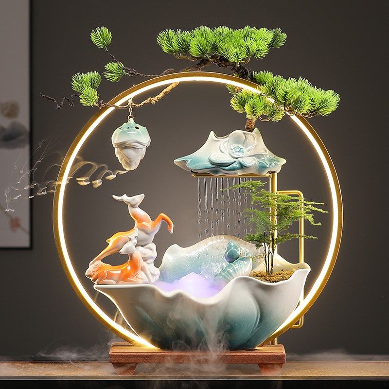 招财流水摆件创意家居玄关客厅桌面办公室循环水喷泉开业乔迁礼品