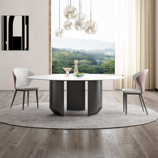 岩板餐桌大圆餐桌1.8米2.0米别墅大平层定制包厢圆形餐厅岩板圆桌