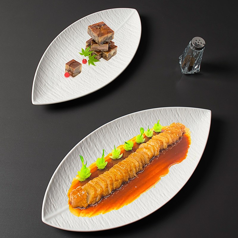 叶盘酒店私厨饭店糕点小吃长条凉菜盘意境菜创意餐具个性寿司盘