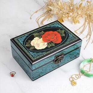 正品木首饰平遥宝抛光漆器覆古珠收纳盒高端制精致古风三金婚盒礼