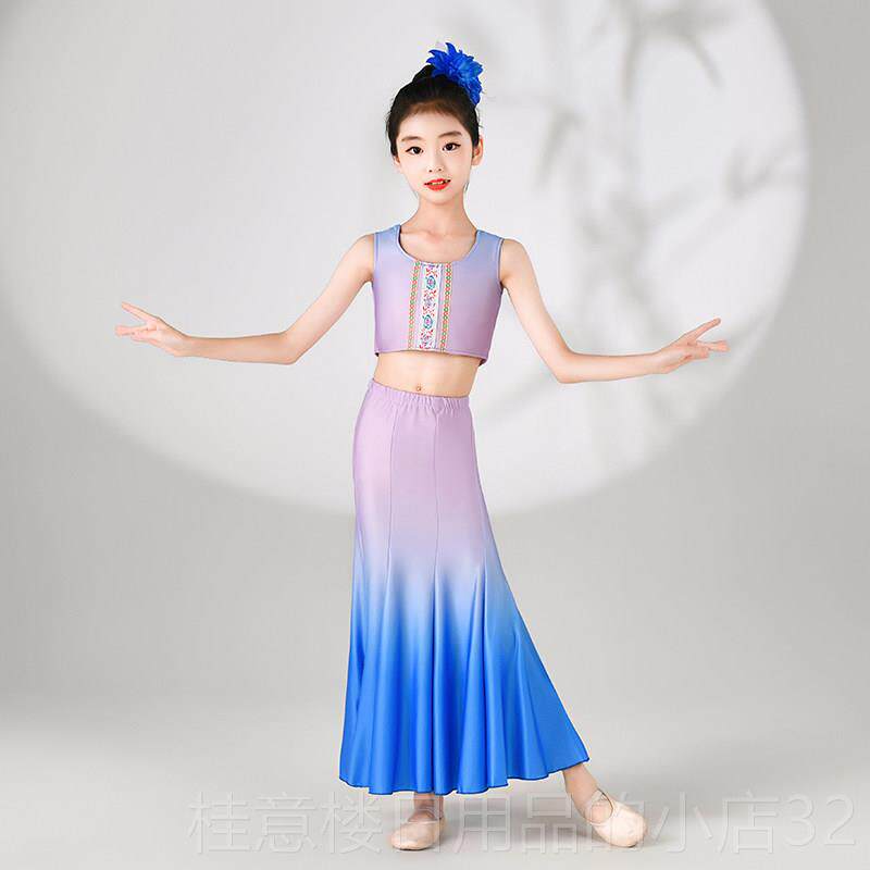 正品新族儿童傣儿族服装演出服幼鱼尾练习舞裙孔雀舞款艺考服装民