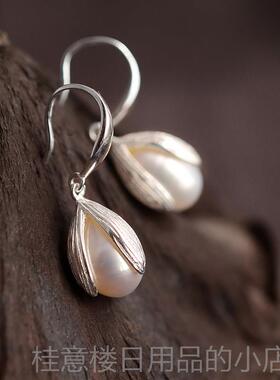 正品925纯银银手镯女镯s子珍珠芙花清蓉新简约森系细款复古风新款