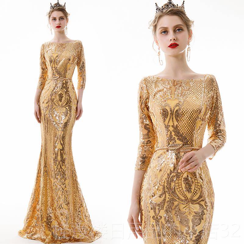 高档宴会礼服女2024新鱼尾长款款高大气气质晚晚装主持人年会演端