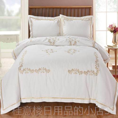 正品外贸全棉棉刺绣花简约欧式绣18m2..0m床上用纯品双人被套四件