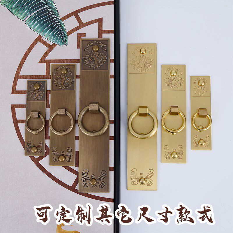 中式仿古纯黄铜木门拉手门环老式房大门铜拉环免打孔庭院门铜把手