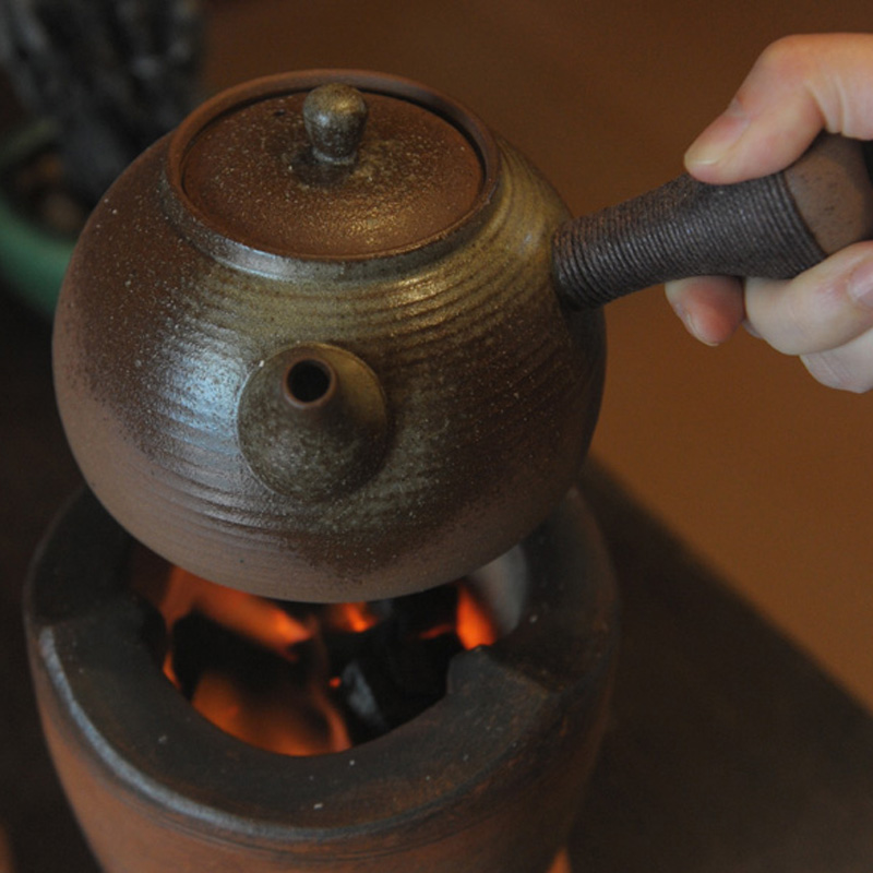柴烧窑变提梁煮茶壶纯手工大容量烧水粗陶壶电陶炉泡茶壶茶炉中式