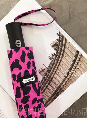 高档线韩国Hyuna风格野覆古豹纹自动伞神七折抗紫外抗风性感小猫