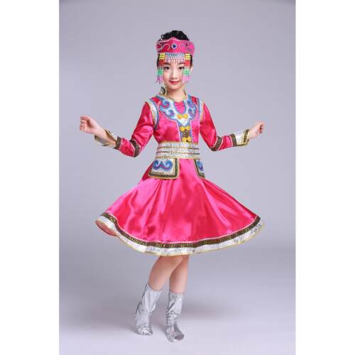 高档蒙古民服装女儿童蒙族舞蹈服蒙古演舞出服少数少族筷子舞袍儿