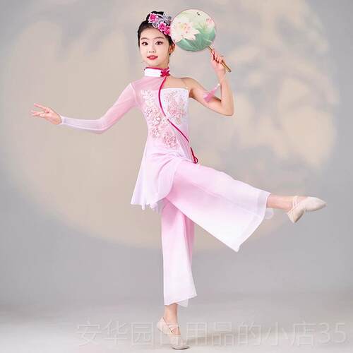 高档儿童古典测舞表演服装胶州秧中歌扇子独舞试色服装式表演服装