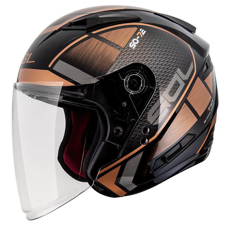 高档中国台湾SOL摩托车头盔浮S绘个性开放式3/4四世季半盔双镜片-