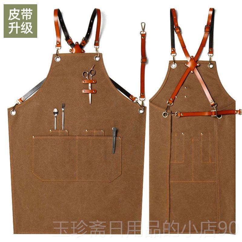 正品韩版时尚帆布咖啡款师围裙定同制logo奶茶蛋糕理发中店餐厅工