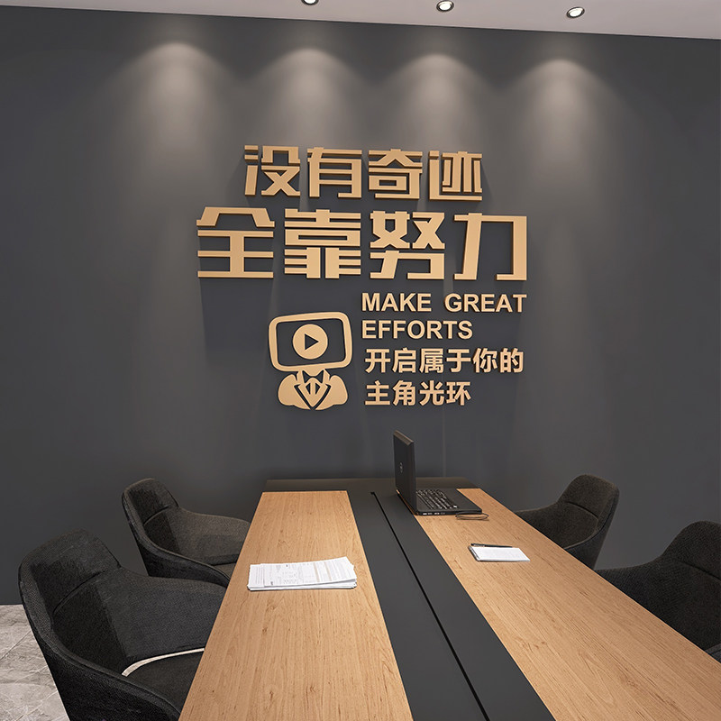 办公室装饰布置企业文化墙贴纸3d立体员工激励志标语公司会议背景