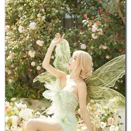 新款橱窗汉服婚庆道具绿色美陈lolita精灵翅膀铁艺cos发光摆件