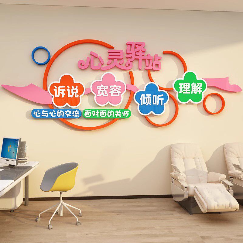 心理咨询室布置心灵驿站健康辅导室装饰品背景挂图画文化墙面贴纸