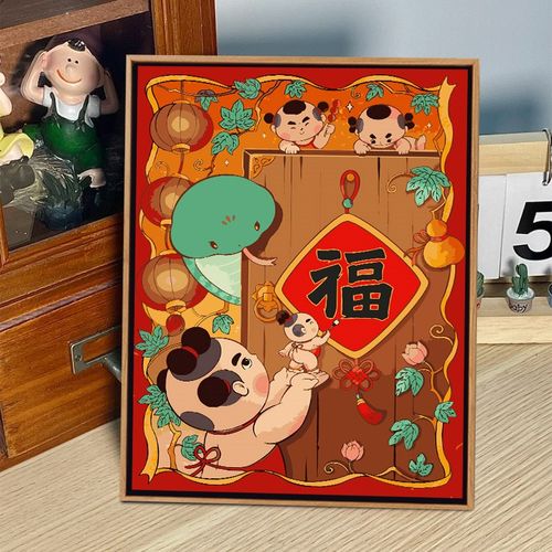 喜庆年画娃娃diy数字油画填色丙烯炫彩客厅装饰挂画