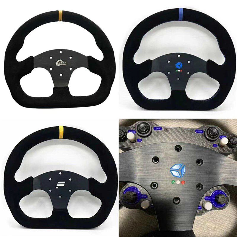 汽车改装13寸方向盘 赛车模拟器游戏机快拆D型翻毛皮竞技转向盘