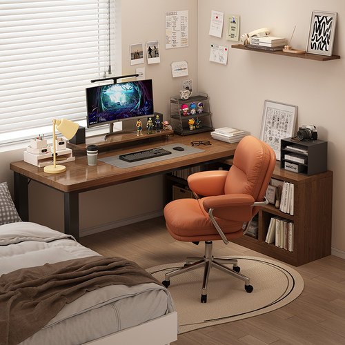 转角书桌学生家用写字桌电脑桌简易书桌书架一体工作台拐角办公桌