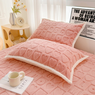 冬季 家用珊瑚法兰绒毛枕头套48cmx74cm2 加厚牛奶塔芙绒枕套一对装