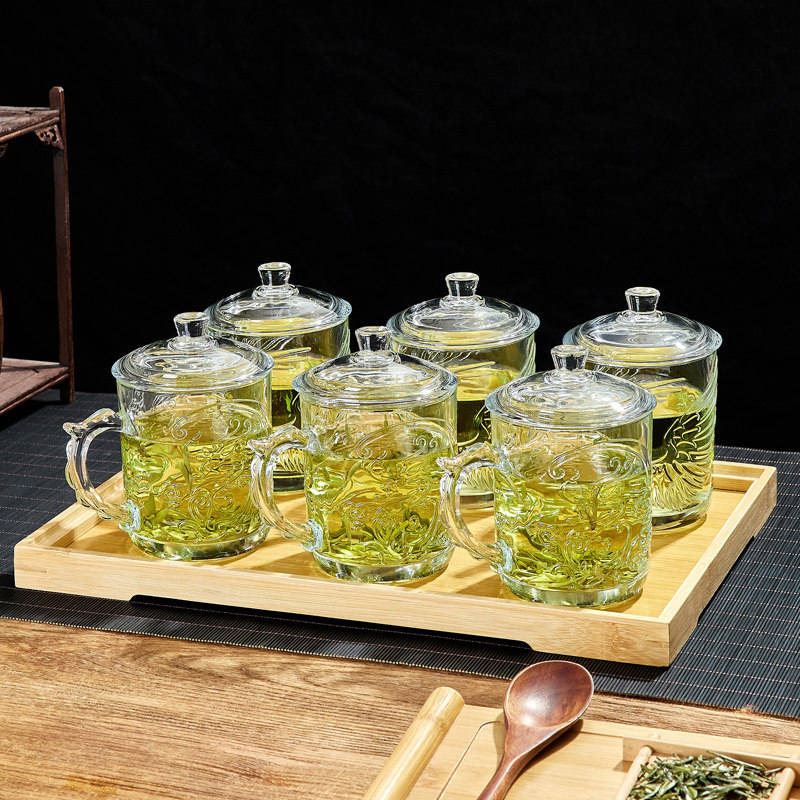 带把玻璃杯水杯套装家用客厅待客泡茶杯家庭喝水杯子啤酒带把带盖