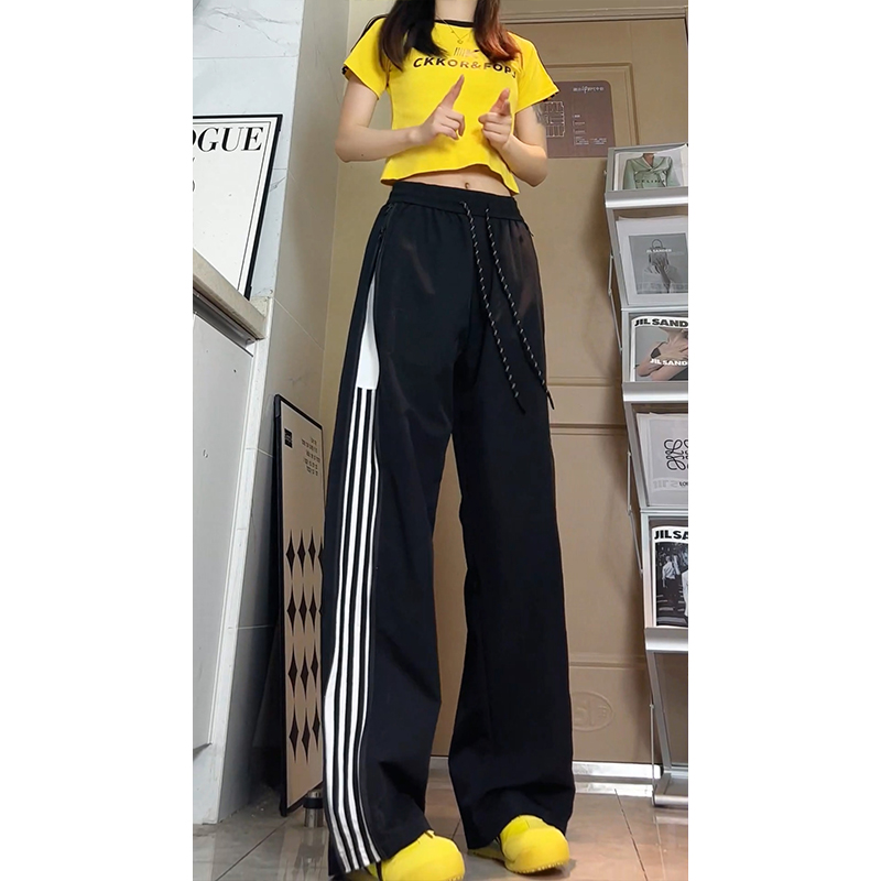 涵悦瑜美式拉链条纹运动裤