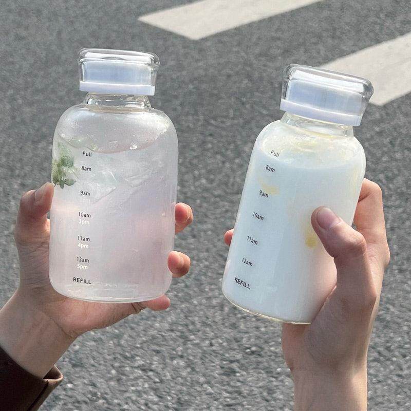 玻璃水杯女生耐高温吸管果茶杯大容量户外可携式水瓶男士刻度牛奶