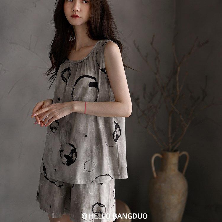 睡衣女夏季莫代尔无袖背心短裤薄款夏天冰丝凉感夏款可外穿家居服