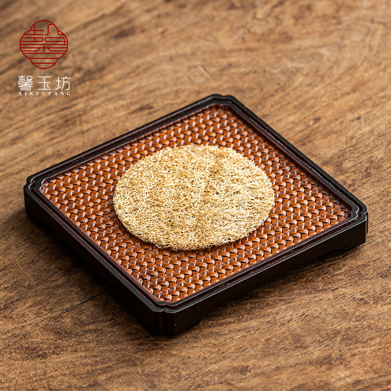 馨玉坊仿竹编纹壶承方形茶托盘丝瓜垫杯垫小茶台复古茶奉功夫茶具