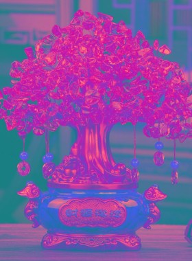 黄水晶摇钱树聚宝盆家装送礼摆件办公室店铺酒柜客厅装饰开业礼品