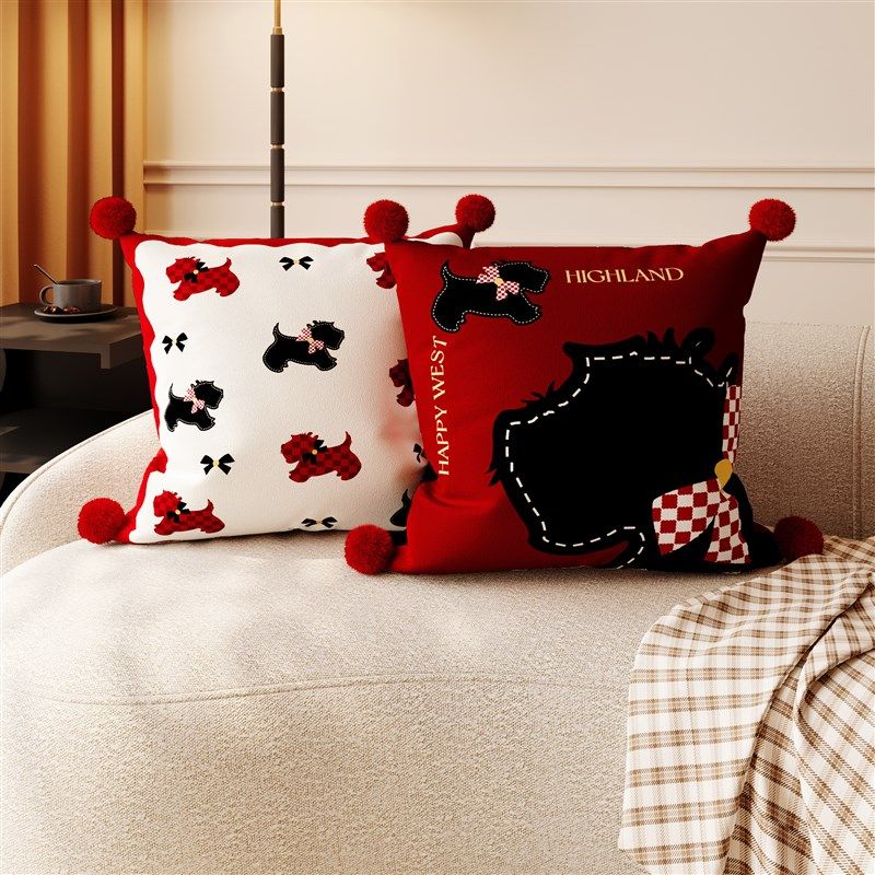 卡通抱枕红色棋盘格新年沙发靠垫方形毛绒枕套不含芯卧室床头靠枕,居家布艺,靠垫/抱枕,淘宝优惠券,粉丝福利购,淘宝优惠卷