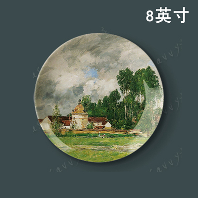 8英寸欧仁布丹风景油画客厅饭厅墙面装饰盘背景墙过道装饰摆挂件