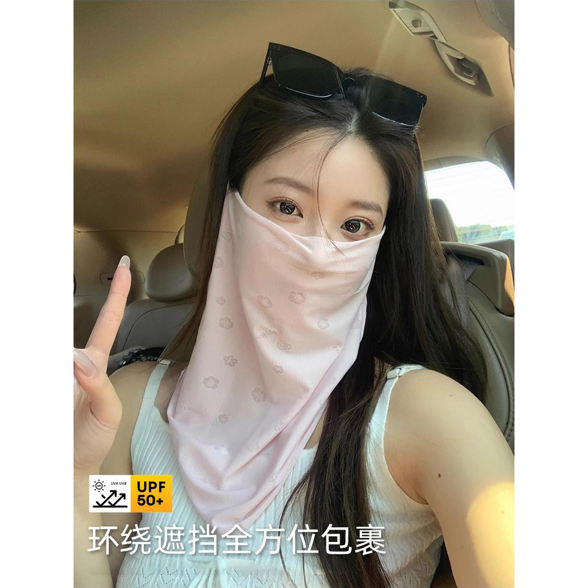 韩版甜美花朵防晒面罩女春夏骑行遮阳面纱护颈脸基尼口罩