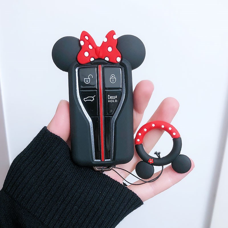 适用2022红旗H5汽车钥匙套hs7卡通保护壳蝴蝶结硅胶钥匙包扣壳女