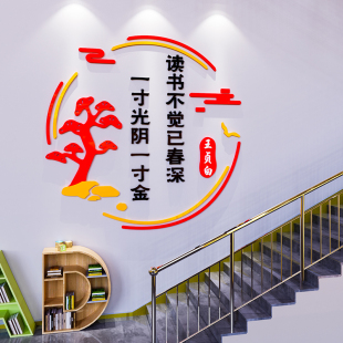 校园楼梯文化墙贴图书馆角阅览教室装饰班级布置阅读区名言标语3d