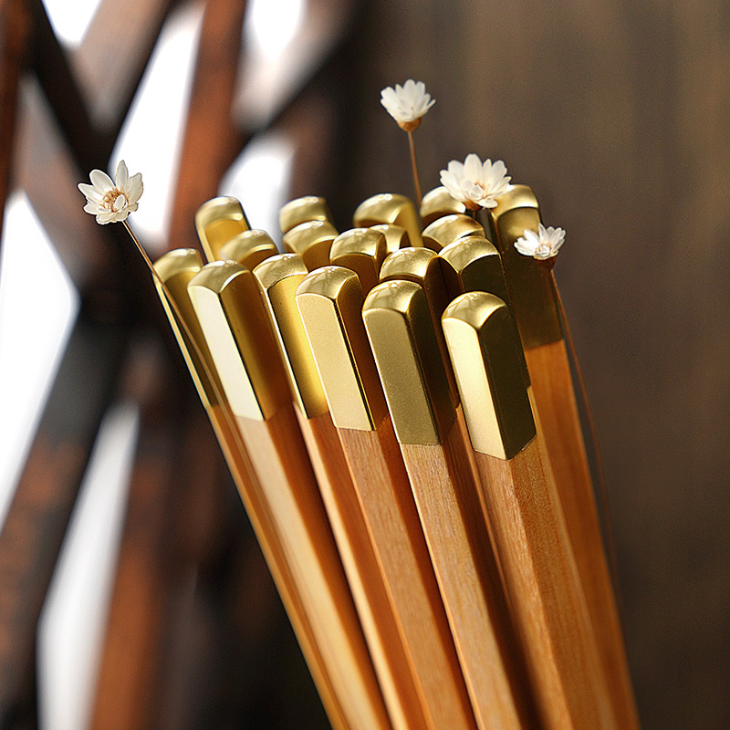 黄檀木筷子 铜头高档家用无漆无蜡防滑不易发霉木质5双10双礼盒装