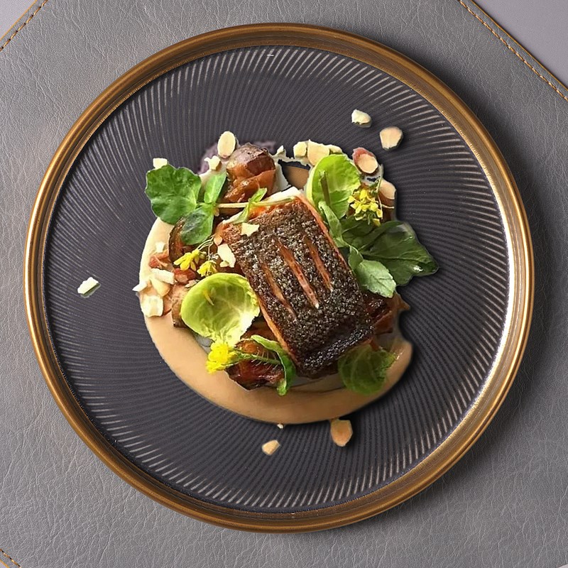 餐厅创意放射线纹牛排盘子餐厅高档金边圆形盘法式摆盘冷菜平盘碟